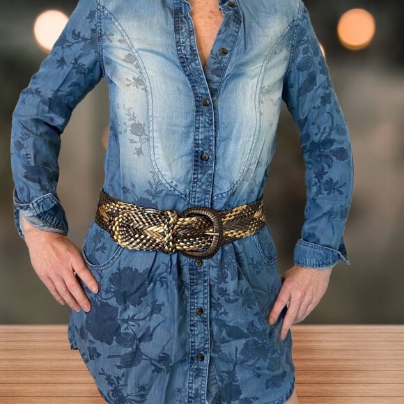 American Eagle Outfitter Floral Chambray Buttondown Long Sleeve Dress - Picture 1 of 2